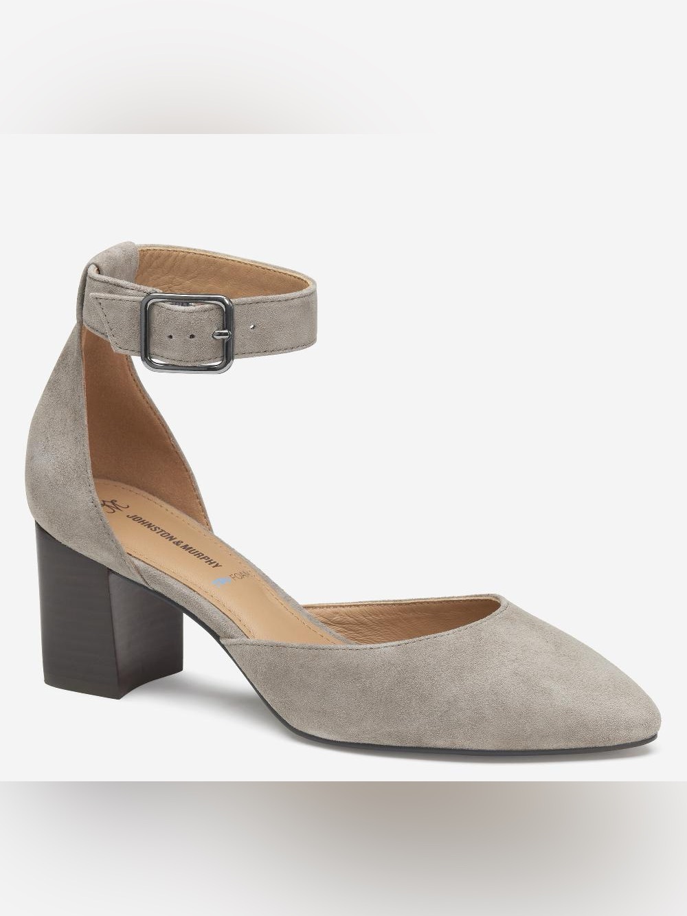 Johnston & Murphy Vicki Suede Ankle Strap 2.5 Heel, Size 9, Taupe, Never Worn